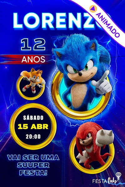 Modelo de Convite de Aniversario - O Sonic Convite O Sonic grátis para editar