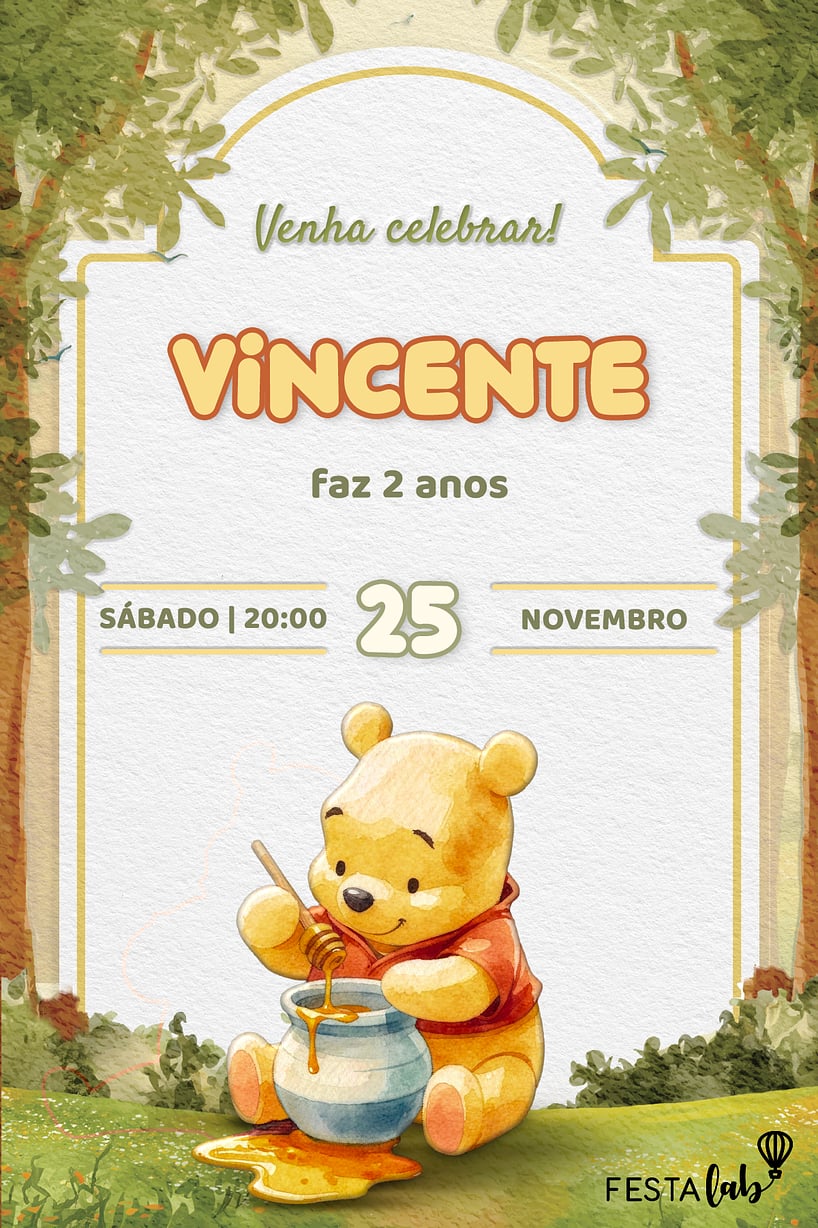 Criar convite de aniversário - O Ursinho Pooh| FestaLab