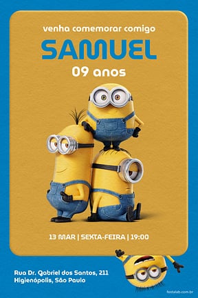 Modelo de Convite de Aniversario - Os Minions Amarelo Convite de Aniversario - Os Minions Amarelo