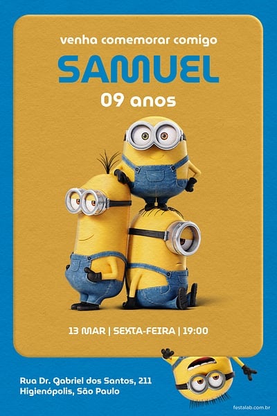 Modelo de Convite de Aniversario - Os Minions Amarelo Convite Os Minions Amarelo grátis para editar