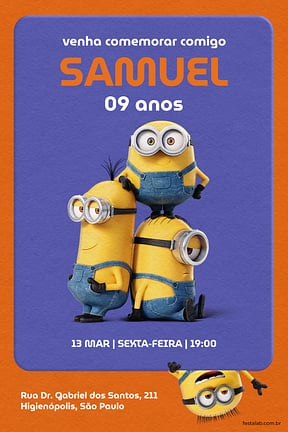 Modelo de Convite de Aniversario - Os Minions laranja Convite de Aniversario - Os Minions laranja