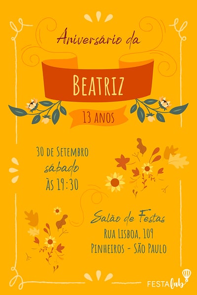 Modelo de Convite de Aniversario - Outono Convite Outono grátis para editar