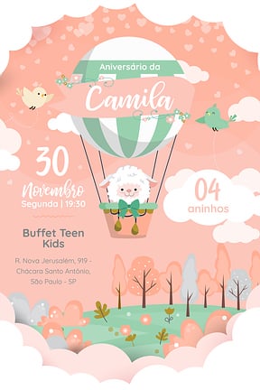 Modelo de Convite de Aniversario - Ovelha Baloeira Convite de Aniversario - Ovelha Baloeira