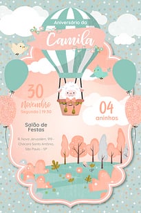 Modelo de Convite de Aniversario - Ovelha Baloeira verde Convite Ovelha Baloeira verde grátis para editar
