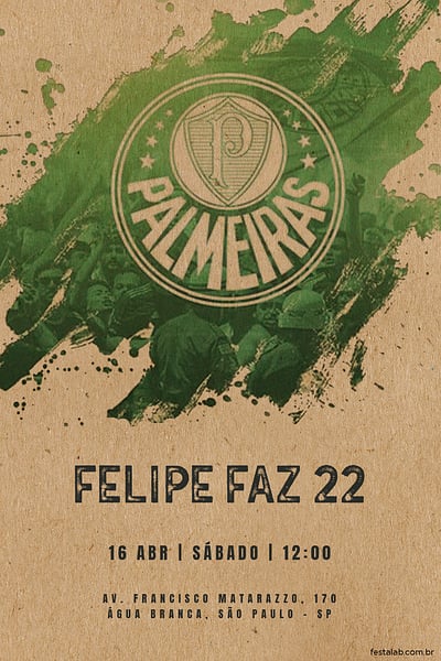 Modelo de Convite de Aniversario - Palmeiras Convite Palmeiras grátis para editar