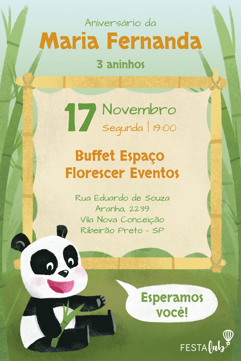 Criar convite de aniversário - Panda Baby| FestaLab
