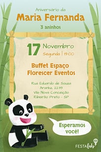 Modelo de Convite de Aniversario - Panda Baby Convite Panda Baby grátis para editar