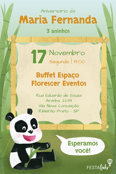 Modelo de Convite de Aniversario - Panda Baby Convite Panda Baby grátis para editar