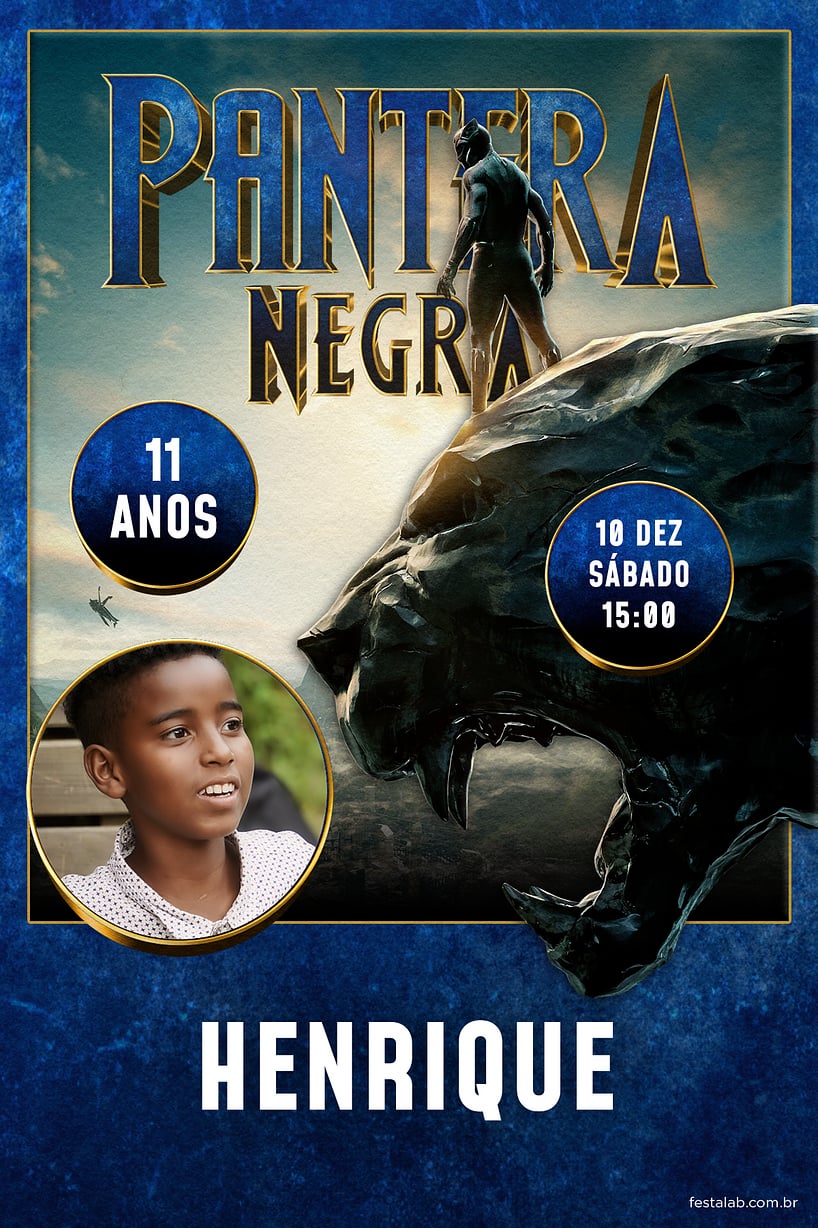 Convite de Aniversario - Heranca de Wakanda: Azul