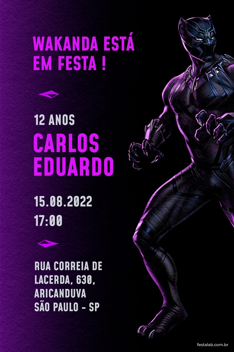 Convite de Aniversario - Pantera Negra Roxo