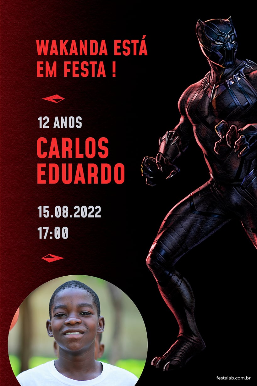 Convite de Aniversario - Pantera Negra Vermelho