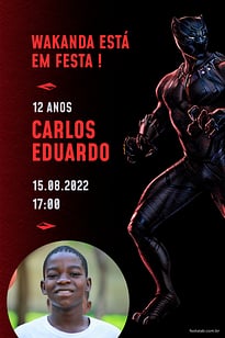Modelo de Convite de Aniversario - Pantera Negra Vermelho Convite Pantera Negra Vermelho grátis para editar