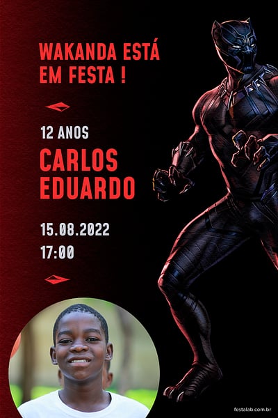 Criar convite de aniversário - Pantera Negra Vermelho| FestaLab