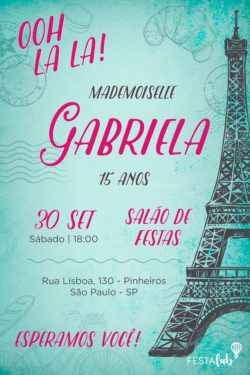 Convite Paris grátis para editar