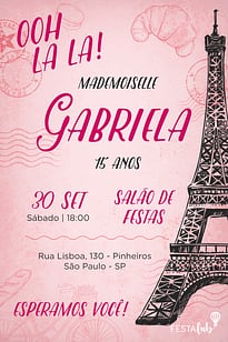 Modelo de Convite de Aniversario - Paris Rosa Convite Paris Rosa grátis para editar