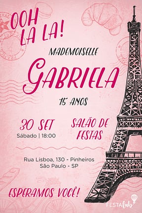 Modelo de Convite de Aniversario - Paris Rosa Convite de Aniversario - Paris Rosa