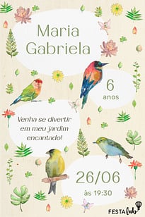 Convite Passarinhos no Jardim grátis para editar
