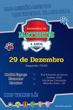 Modelo de Convite de Aniversario - Patrulha Canina Convite de Aniversario - Patrulha Canina