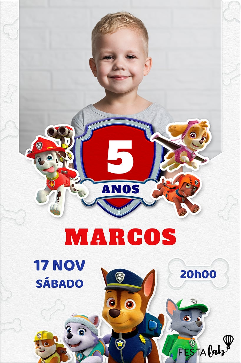 Convite Patrulha Canina em Ação grátis para editar