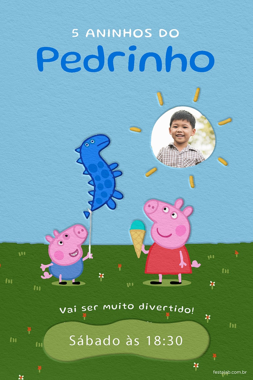 Criar convite de aniversário - Peppa pig e George pig azul| FestaLab