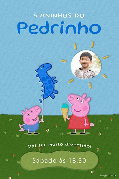Modelo de Convite de Aniversario - Peppa pig e George pig azul Convite Peppa pig e George pig azul grátis para editar
