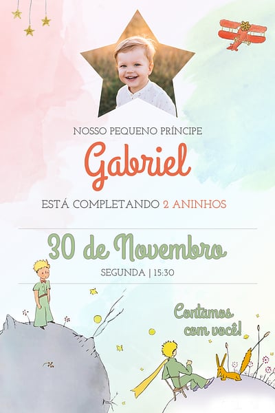 Modelo de Convite de Aniversario - Pequeno Principe Convite Pequeno Príncipe grátis para editar
