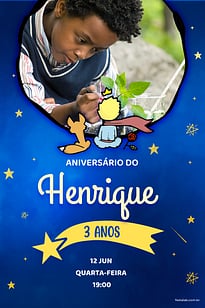 Modelo de Convite de Aniversario - O Pequeno Principe e a Raposa Convite O Pequeno Príncipe e a Raposa grátis para editar