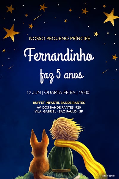 Modelo de Convite de Aniversario - No Reino das Estrelas Convite No Reino das Estrelas grátis para editar