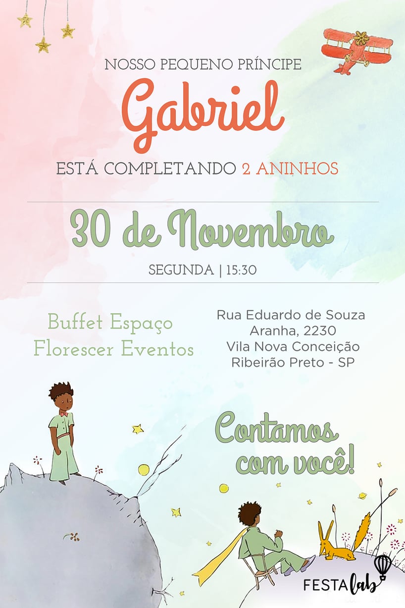 Convite de Aniversario - Pequeno Principe Moreno