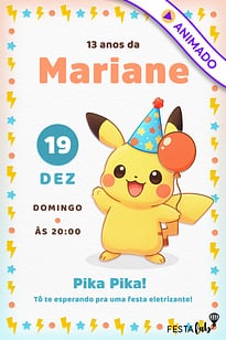 Modelo de Convite de Aniversario - Pika Pikachu Convite Pika Pikachu grátis para editar