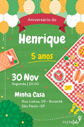 Convite de Aniversario - Piquenique