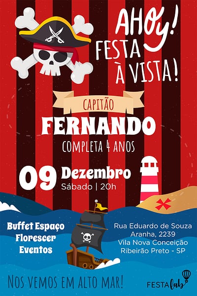 Modelo de Convite de Aniversario - Pirata Convite Pirata grátis para editar