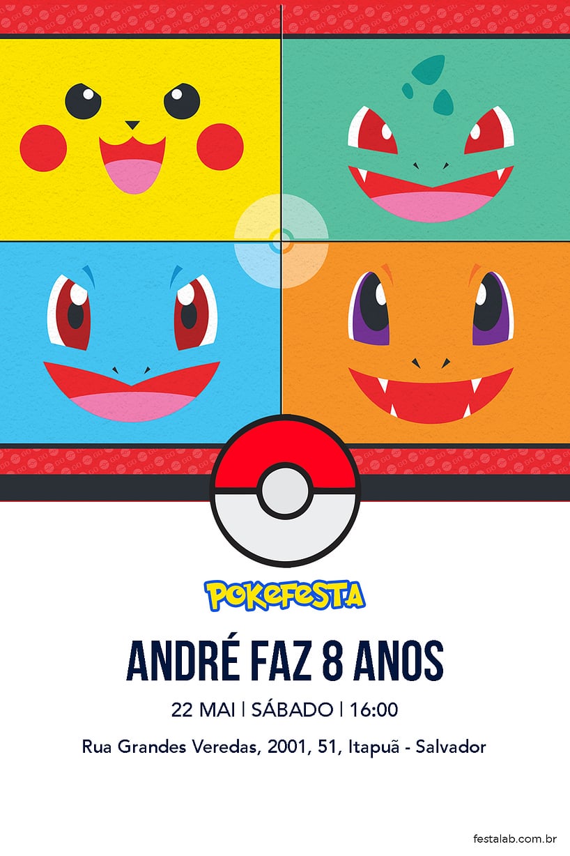 Convite Pocket Monsters grátis para editar