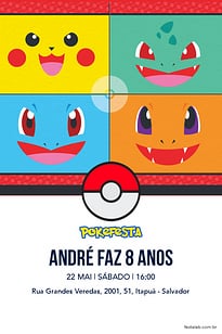 Modelo de Convite de Aniversario - Pocket Monsters Convite Pocket Monsters grátis para editar