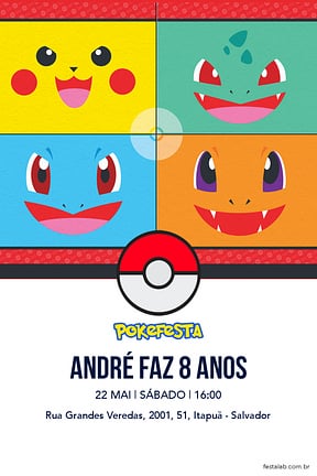 Convite de Aniversario - Pocket Monsters