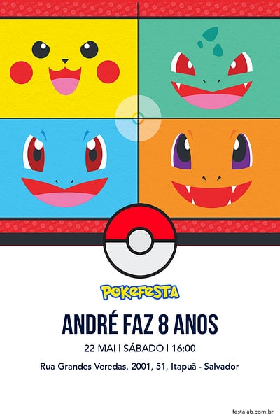 Modelo de Convite de Aniversario - Pocket Monsters Convite Pocket Monsters grátis para editar