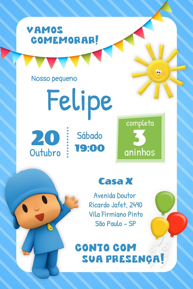 Criar convite de aniversário - Pocoyo| FestaLab