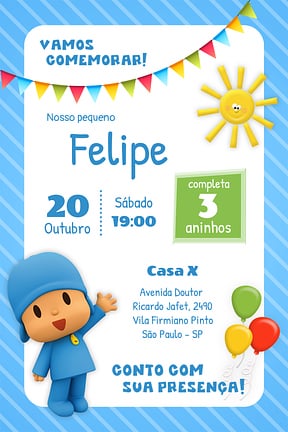 Modelo de Convite de Aniversario - Pocoyo Convite de Aniversario - Pocoyo