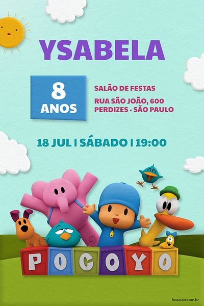 Criar convite de aniversário - Pocoyo e seus Amigos Azul| FestaLab