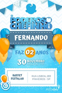 Modelo de Convite de Aniversario - O Chefinho Chegou Convite O Chefinho Chegou grátis para editar