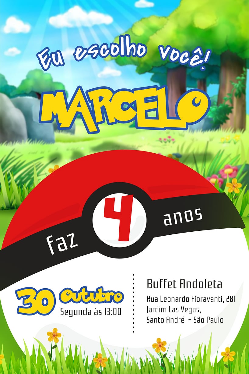 Arte Digital Convite Aniversário Pokémon Carta