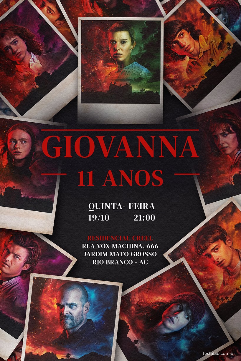 Convite de Aniversario - Polaroid - Stranger Things