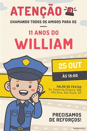 Convite de Aniversario - Policial Pardo