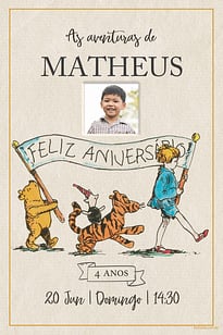 Modelo de Convite de Aniversario - Pooh classico Convite Pooh clássico grátis para editar