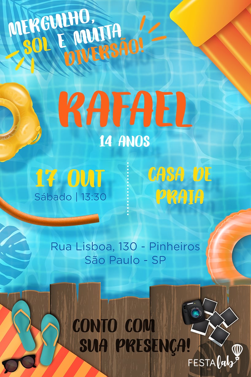 Criar convite de aniversário - Pool Party| FestaLab