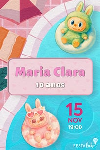 Convite Pool Party dos Labubus grátis para editar