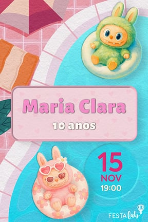 Convite de Aniversario - Pool Party dos Labubus