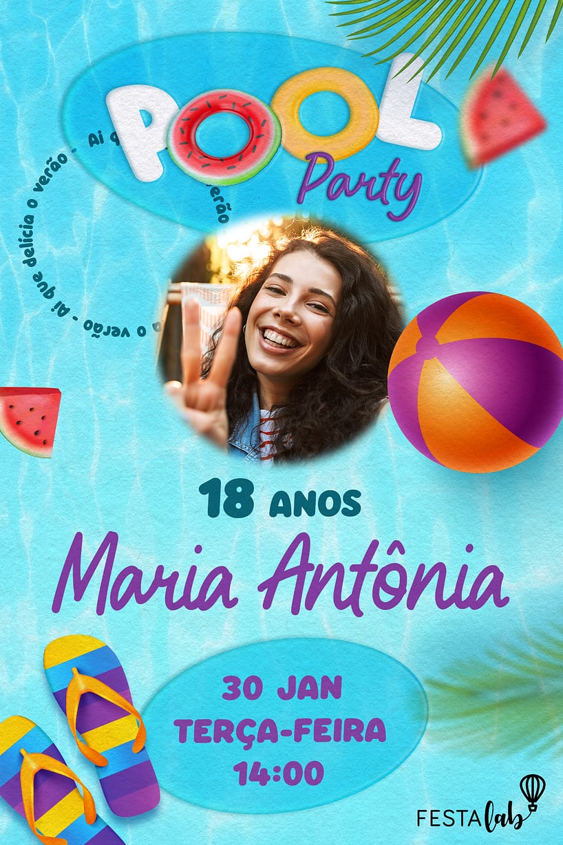 Criar convite de aniversário - Pool Party Verão| FestaLab
