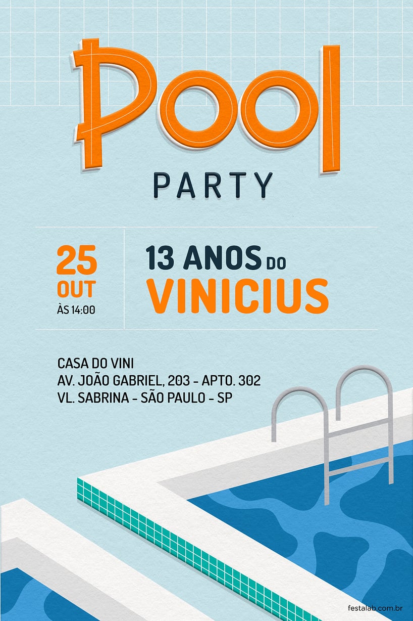 Convite para festa infantil Pool Party Menina - Fazendo a Nossa Festa