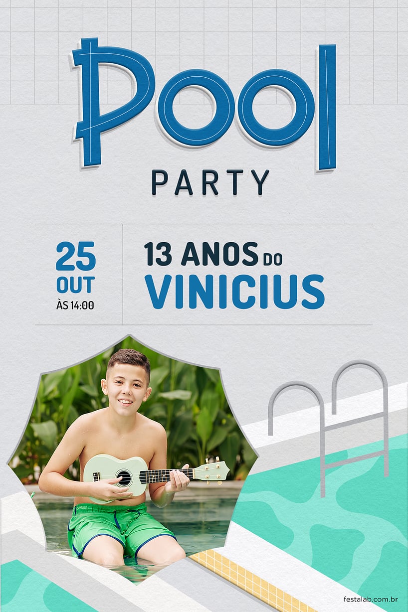 Convite de Aniversario - Pool Party Azul